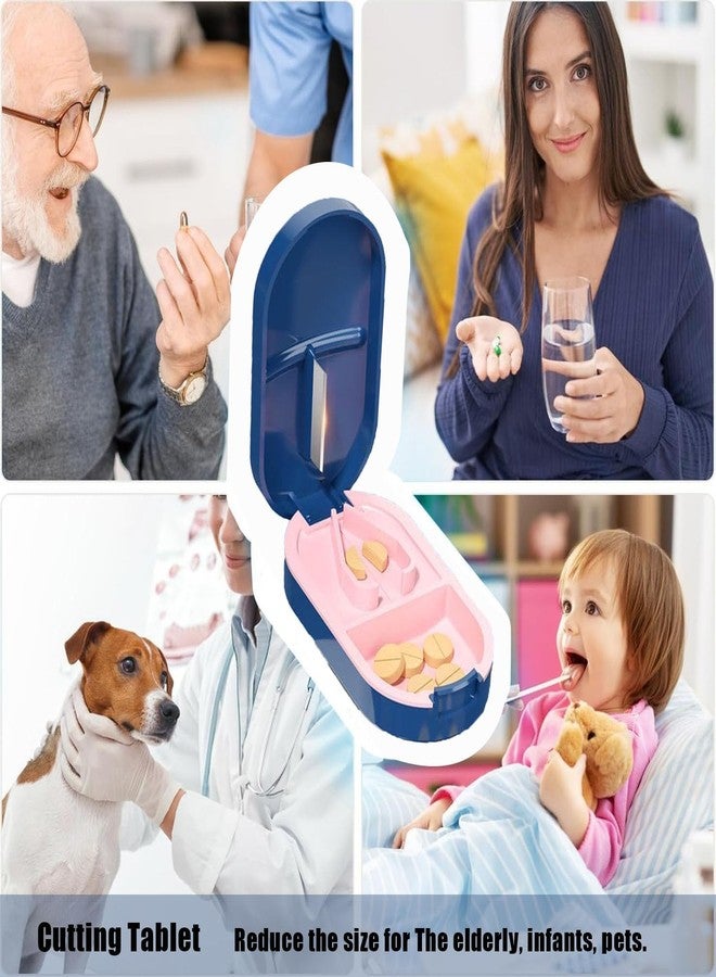 DIYOHFE Pill Cutter Splitter, Cuts Vitamins - Small and Tiny Pills - Pill Cutter 1/2 -Easy Open Snap Button and Carry. Back Storage(Blue) - Image 3